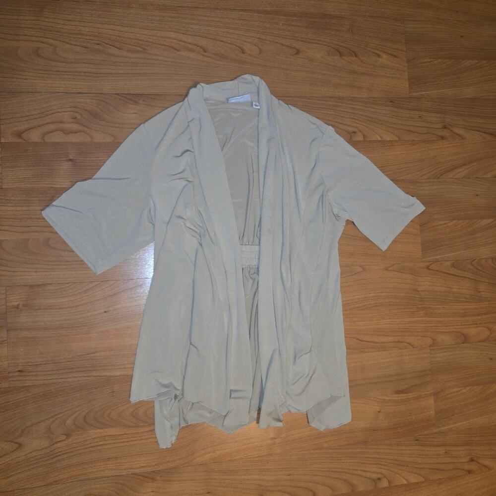 Susan Graver Light Tan Open Front Cardigan